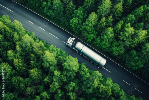 Tank truck driving on forest road photo