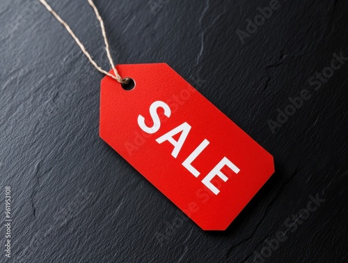 Bright red sale tag with bold white lettering, perfect for promotions and discounts in retail or ecommerce.