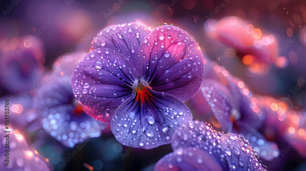 Naklejka premium Purple Flower with Dew Drops - 3D Illustration