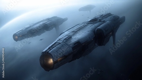 spaceships floating air few smaller ships background still tv series recreational products subdivision promotional photo