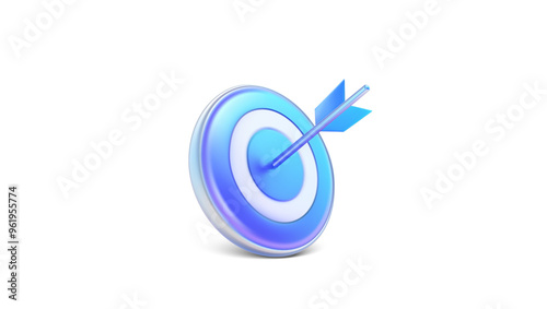 3D vector illustration of a blue target with an arrow hitting the bullseye, symbolizing achievement, success, and precision.Business finance target, goal of success.