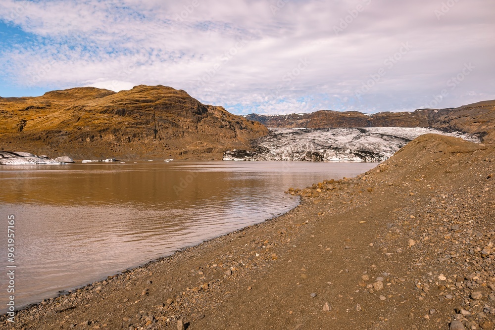 Iceland Solheimajokull glacier under blue sky in the summer Iceland Solheimajokull glacier under blue sky in the summer