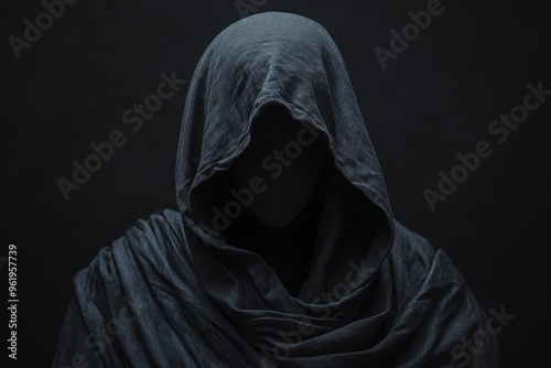 Unknown monk in hood on black background