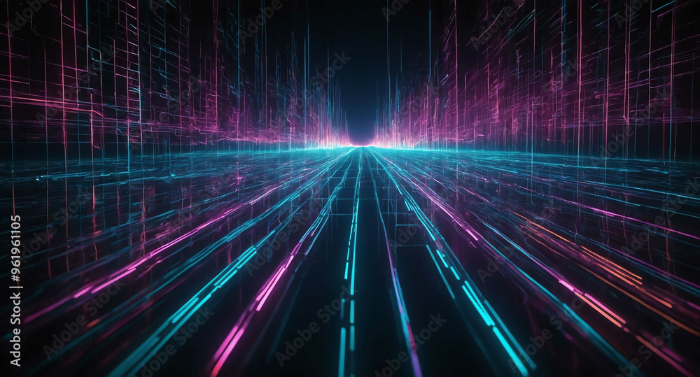 Obraz premium Digital pulse light pathways abstract background