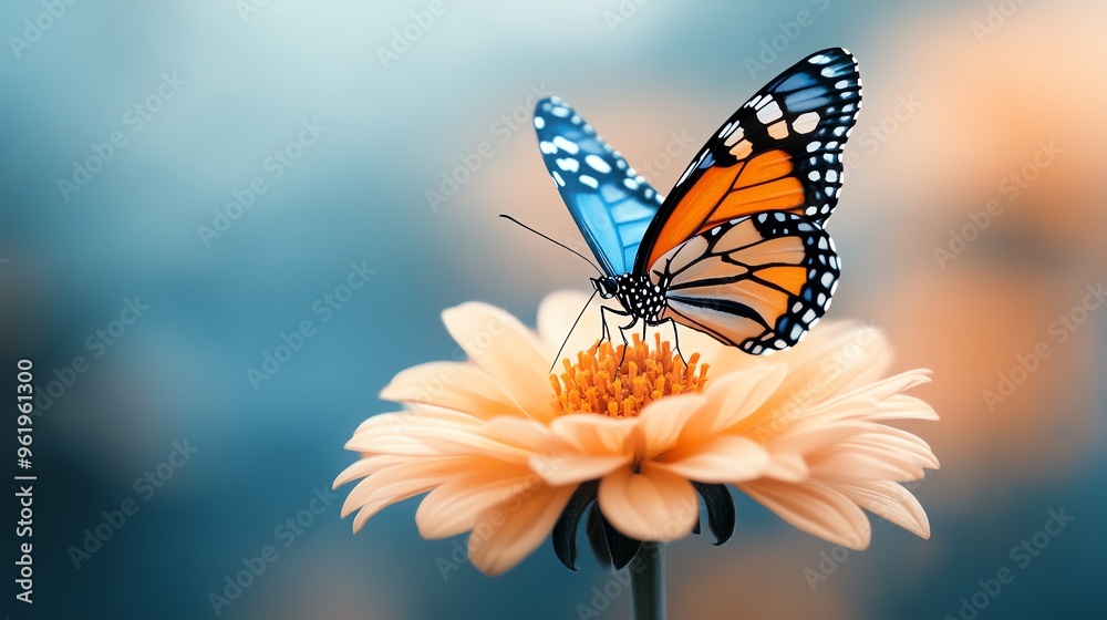 A vibrant butterfly perched on a delicate flower, showcasing the beauty of nature in a serene setting.