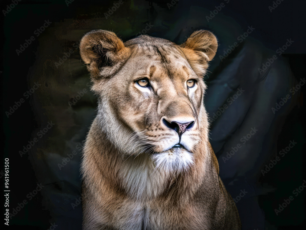 Close-up portrait of a lioness with intense gaze Close-up portrait of a lioness with intense gaze