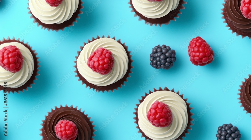 Delicious chocolate cupcakes topped with creamy frosting and fresh raspberries, perfect for dessert lovers and celebrations. Delicious chocolate cupcakes topped with creamy frosting and fresh raspberries, perfect for dessert lovers and celebrations.