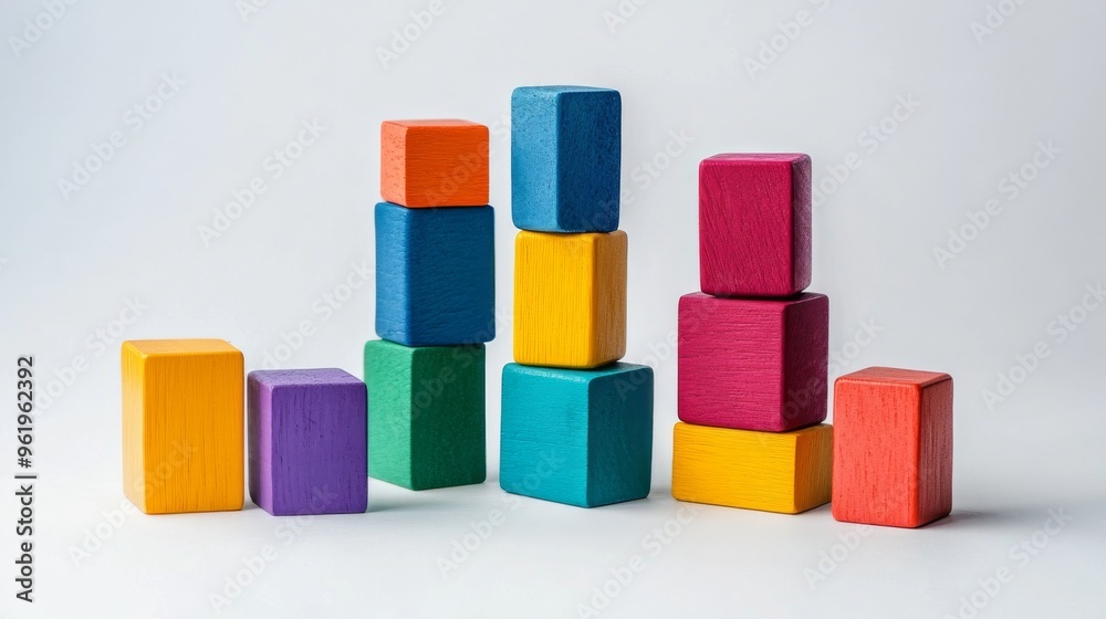 Colorful Wooden Blocks Stacked in a Row. Colorful Wooden Blocks Stacked in a Row.