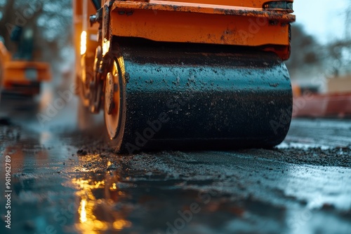 Vibration roller at asphalt construction site