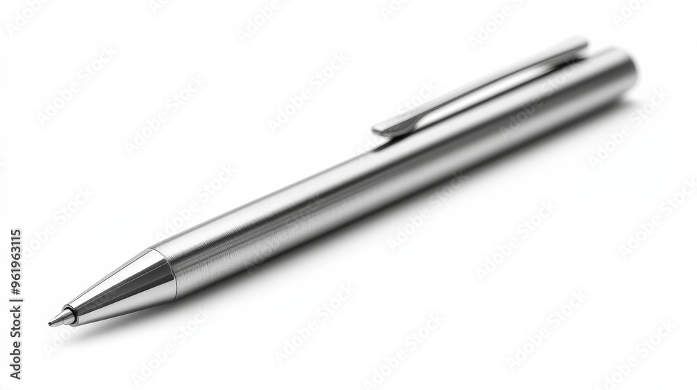 Silver Ballpoint Pen on White Background. Silver Ballpoint Pen on White Background.