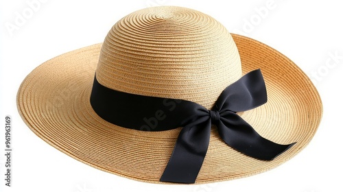 Straw Hat with Black Ribbon photo