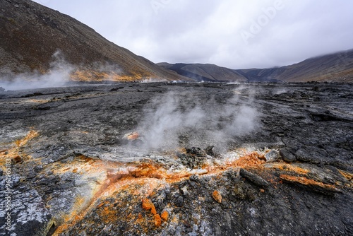 Amazing lava field from recent Geldingadalir volcano erruption photo