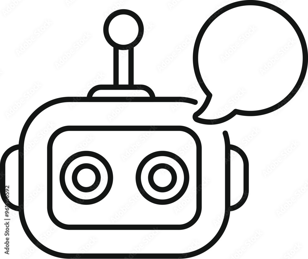 Fototapeta premium Chatbot speaking with speech bubble outline icon vector for web design isolated on white background