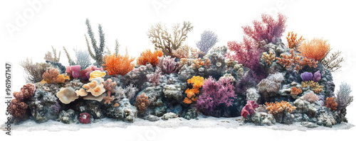 Vibrant coral reef teeming with colorful marine life, showcasing diverse textures and hues in an underwater paradise.