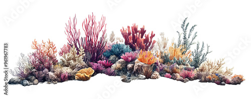 Vibrant underwater coral reef showcasing diverse colors and forms, perfect for marine life and nature-themed projects.