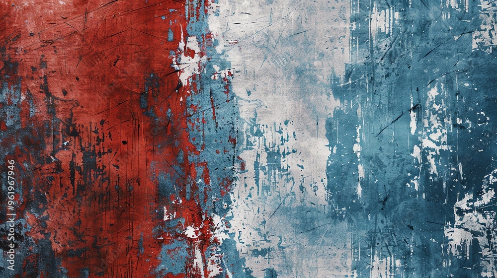 Obraz premium Grunge red and blue paint wall textured with brushstrokes for vintage backdrop design