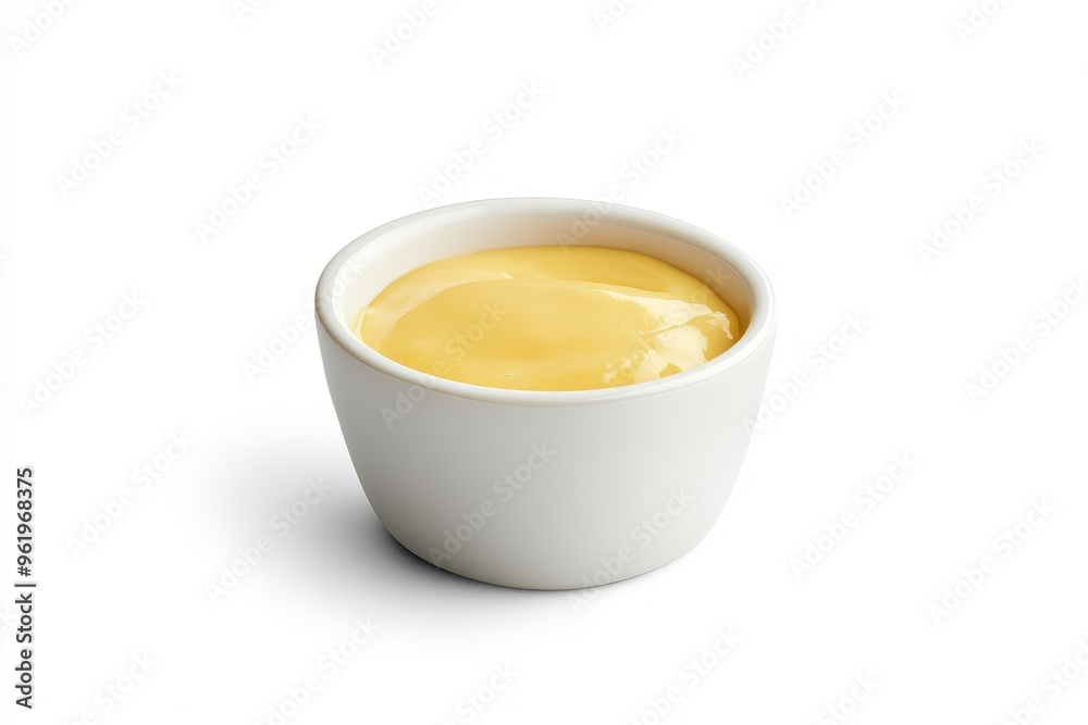 White ceramic cup of cheese sauce isolated White ceramic cup of cheese sauce isolated