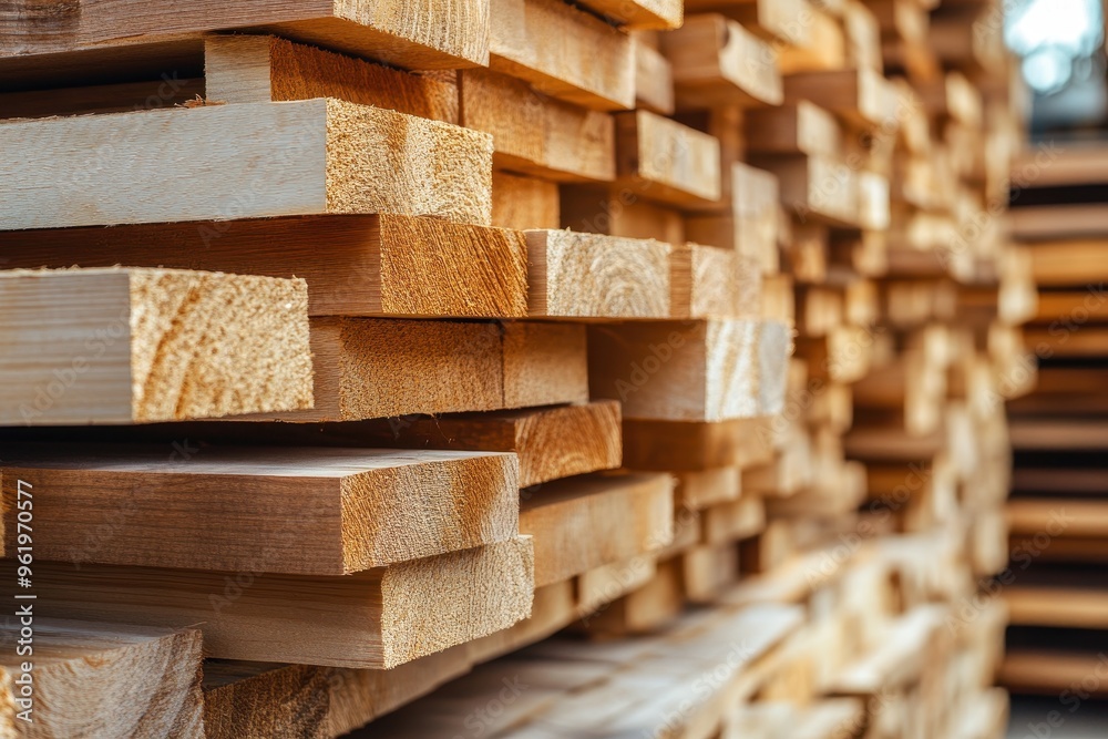 Wood planks drying for construction in warehouse Wood planks drying for construction in warehouse