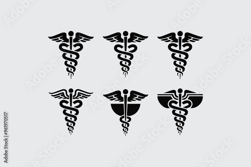 set caduceus medical symbol stock vector illustration