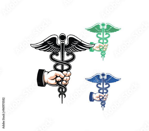 set caduceus medical symbol stock vector illustration