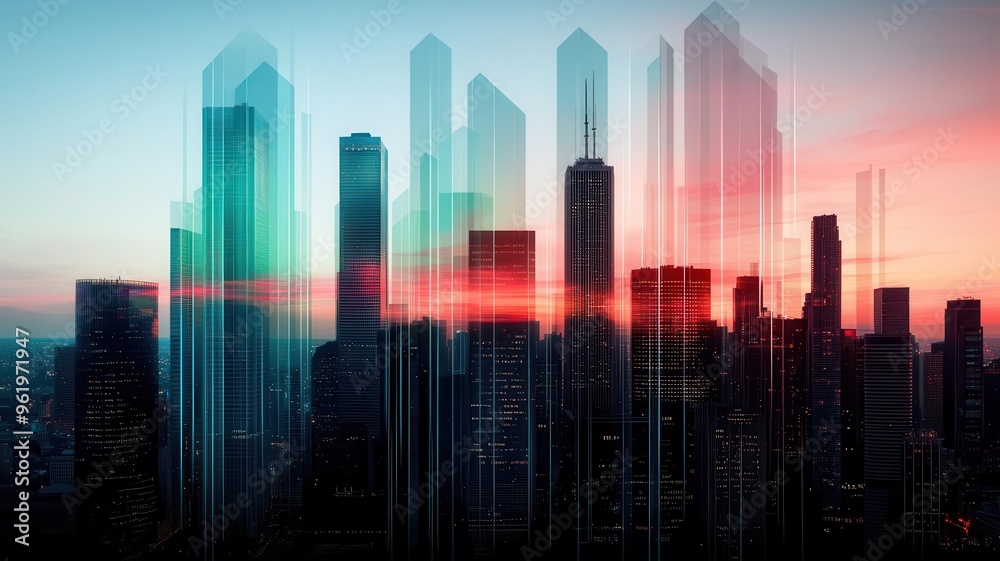 A cityscape overlaid with a weather heatmap, illustrating air quality data with green to red color gradients A cityscape overlaid with a weather heatmap, illustrating air quality data with green to red color gradients