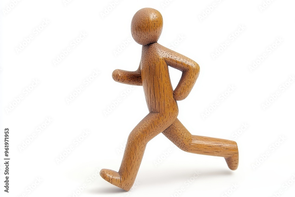 Wooden figure running on white background Wooden figure running on white background
