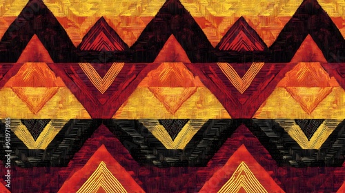 Inca-inspired textile design featuring stepped pyramids and zigzag lines, vibrant, cultural, High quality, sharp images, graphic, illustration photo