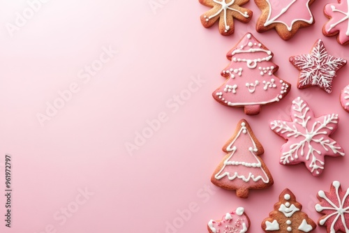 Pink Christmas Cookies on a Pink Background