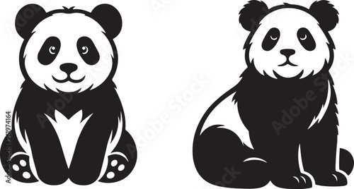 panda silhouette vector art illustration isolated on transparent background.