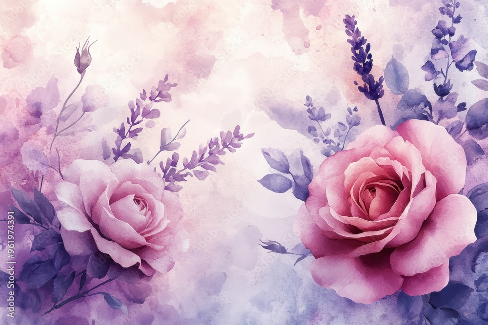 Pastel watercolor background featuring a soft and delicate floral ...