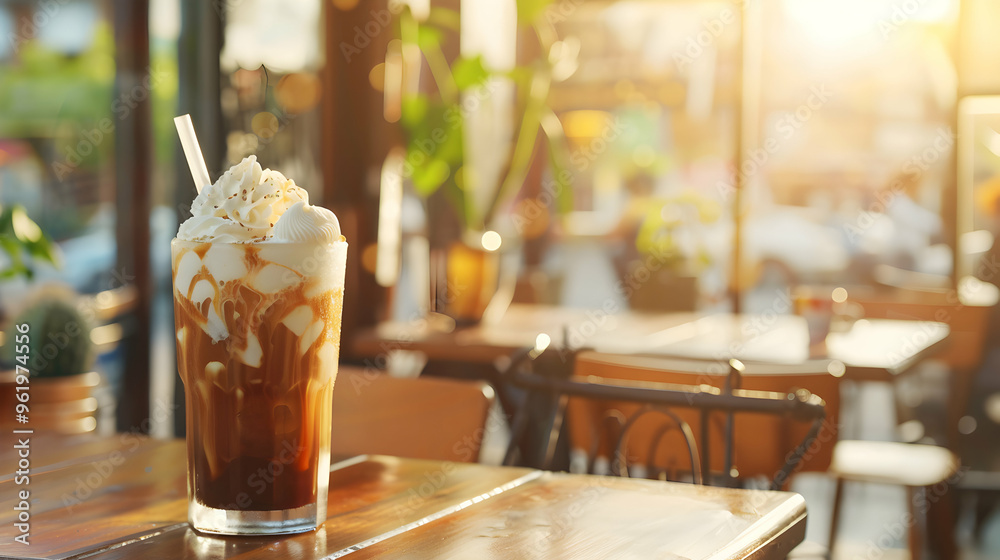 Iced Coffee With Whipped Cream Sunny Caf. Iced Coffee With Whipped Cream Sunny Caf.