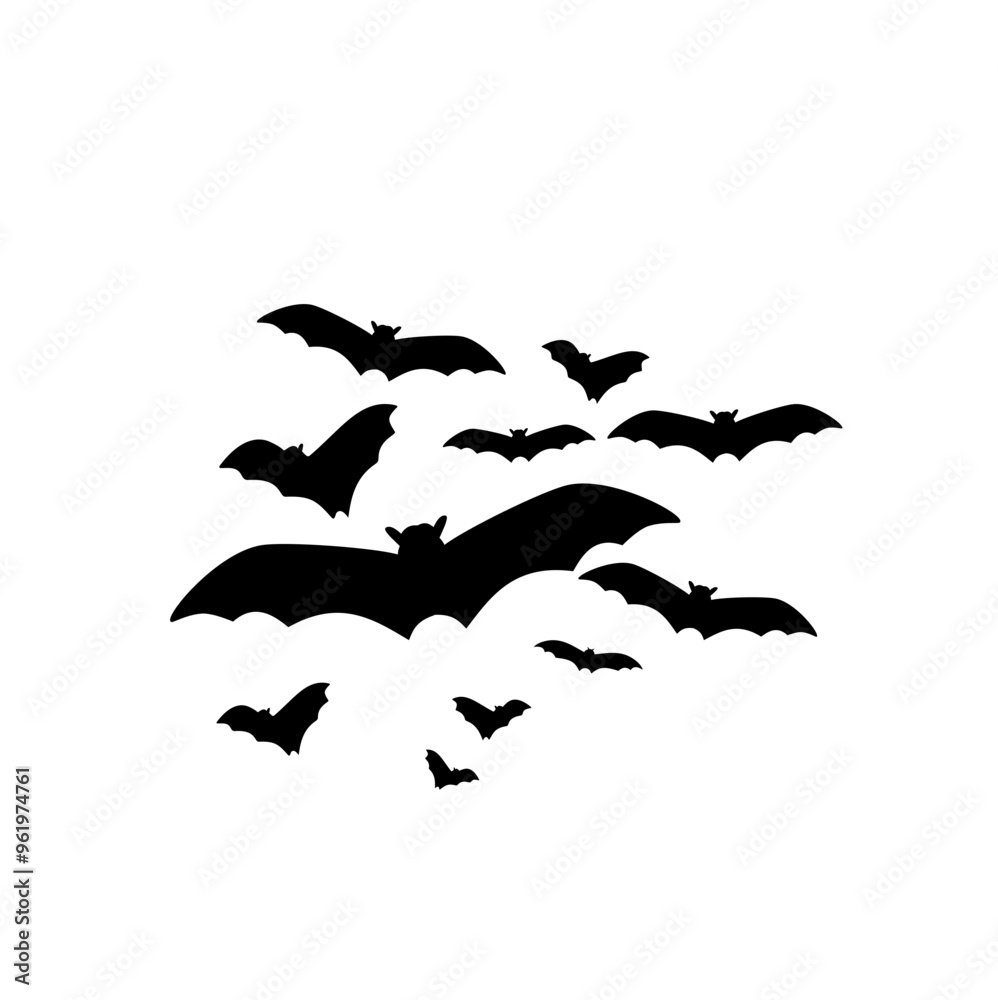 Flat Halloween Bat Flock Silhouette Flat Halloween Bat Flock Silhouette