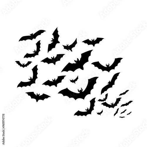 Flat Halloween Bat Flock Silhouette