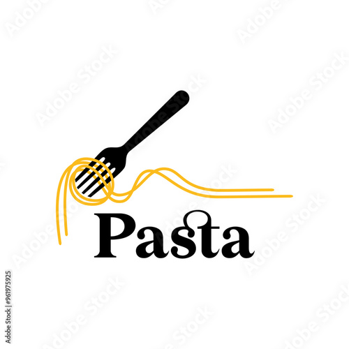 Pasta logo design emblem vector illustration template art icon of delicious spaghetti with fork