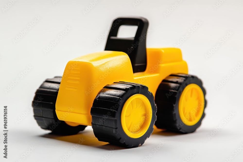 Obraz premium Yellow tandem roller toy on white background Kids road roller toy