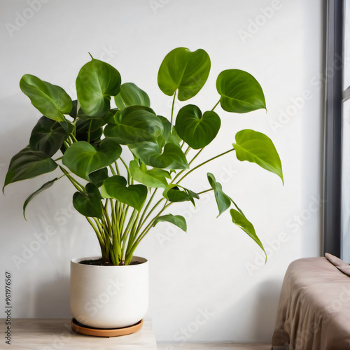 philodendron heartleaf plant minimal modern pot living room with floral design indoor Philodendron hederaceum in a stylish home interior photo