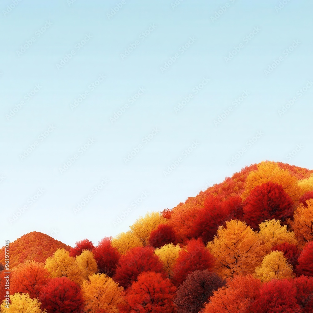 Vibrant fall foliage, covering a mountain slope, 3D illustration, copy space for text,