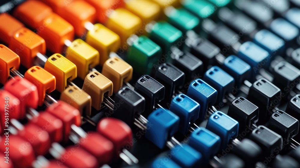 A series of color-coded keys arranged neatly in a row, each representing different access levels. A series of color-coded keys arranged neatly in a row, each representing different access levels.