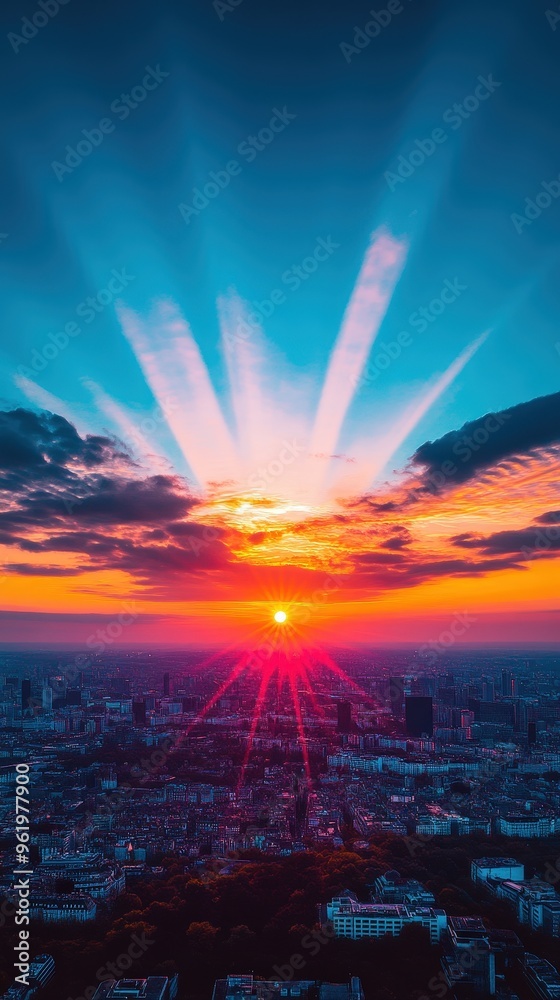 Sunset over Cityscape with Dramatic Sky. Sunset over Cityscape with Dramatic Sky.