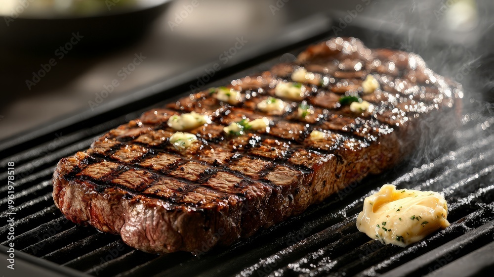 Grilled Steak on Grill with Butter Grilled Steak on Grill with Butter