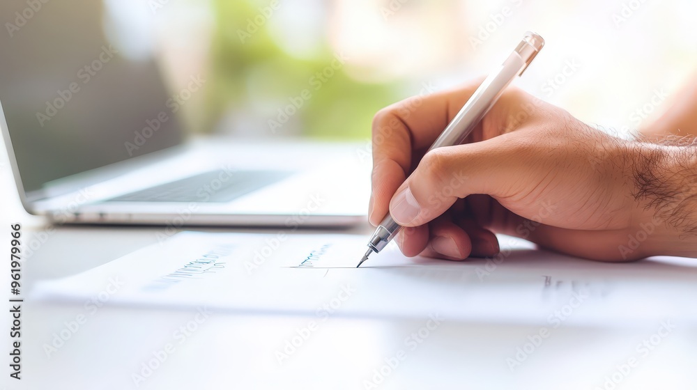 Close Up of Hand Signing a Document. Close Up of Hand Signing a Document.