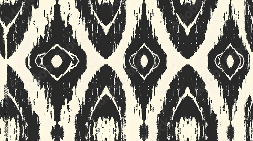 Vector illustration of the black and white colored ikat ornamental seamless pattern.