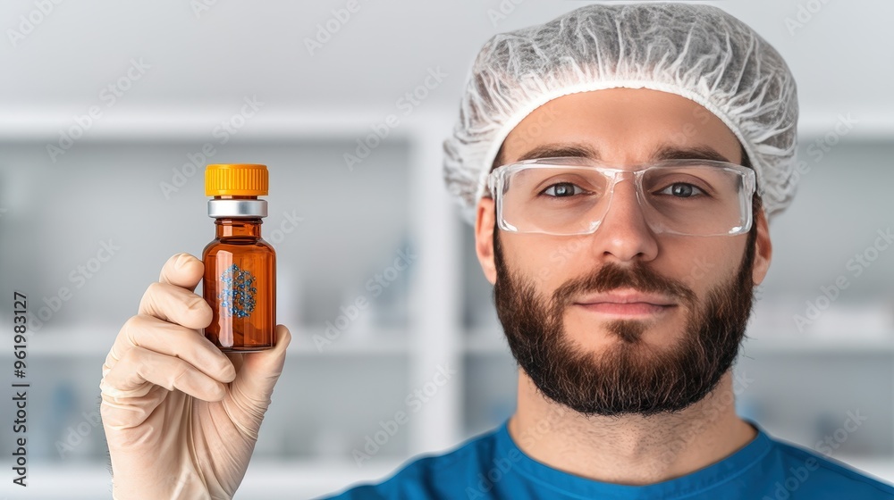 Scientist Holding a Vial of Liquid. Scientist Holding a Vial of Liquid.