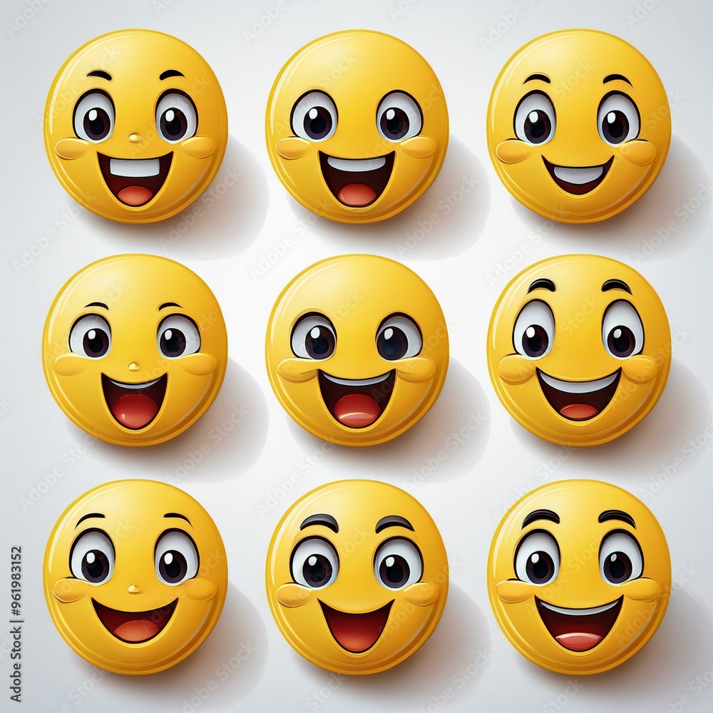 yellow positive emoticons with happy facial expressions. yellow positive emoticons with happy facial expressions.