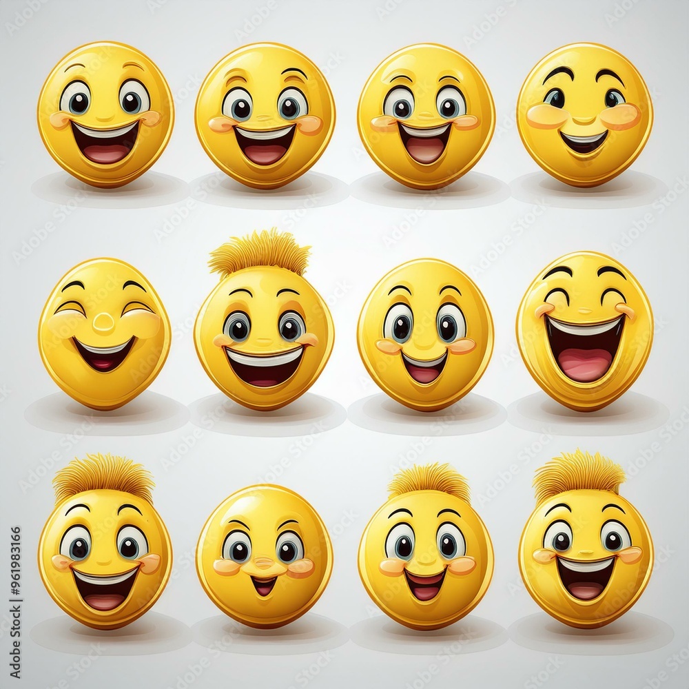 yellow positive emoticons with happy facial expressions. yellow positive emoticons with happy facial expressions.