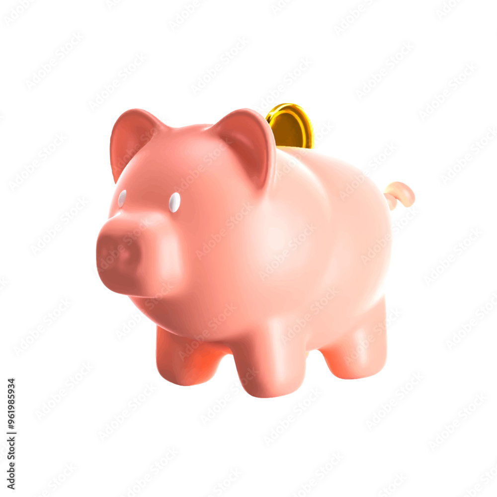 Obraz premium piggy bank with a golden coin. 3d render for business and online shop. isolated and 3d vector icon illustration.
