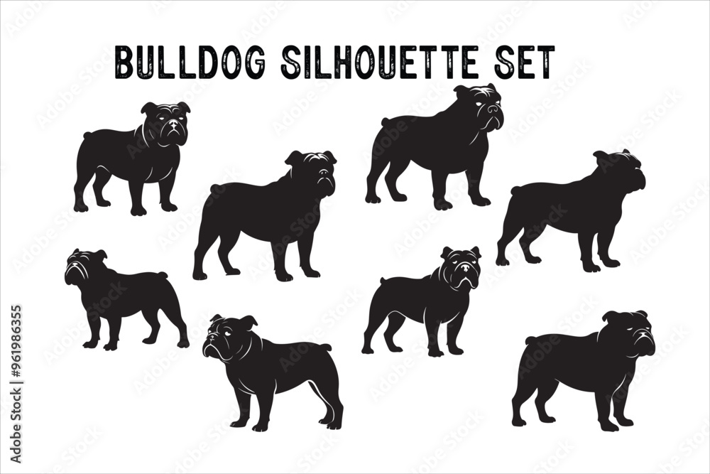 Obraz premium Bulldog silhouette vector isolated. Bulldog Vector set. Bulldog vesctor illustration.