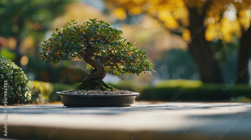 A serene bonsai tree showcasing intricate details, set against a softly blurred autumn background, symbolizing peace and nature. A serene bonsai tree showcasing intricate details, set against a softly blurred autumn background, symbolizing peace and nature.