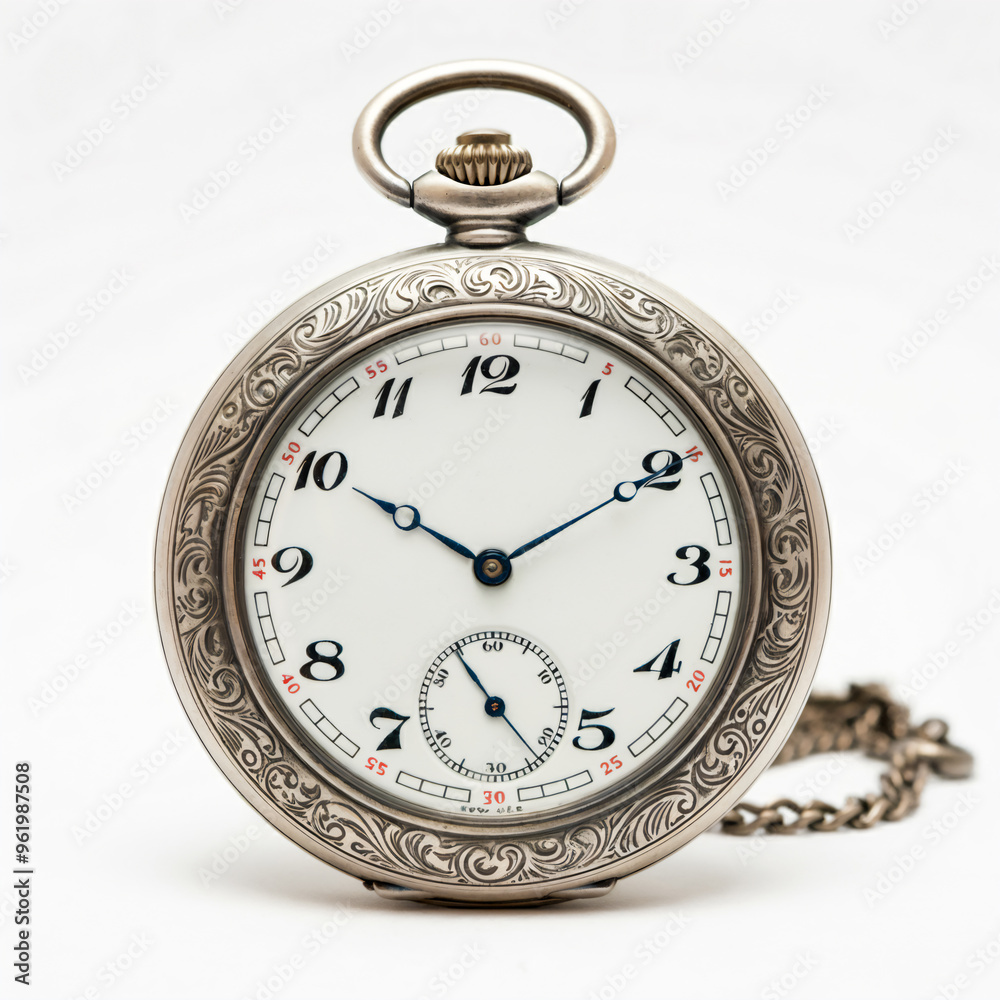 Antique pocket watch isolated on white background with intricate vintage detailing Antique pocket watch isolated on white background with intricate vintage detailing