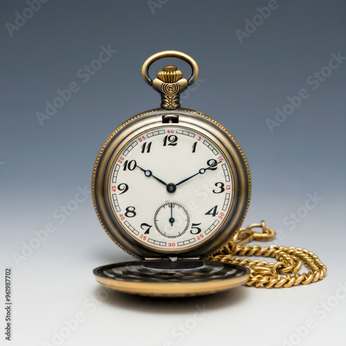 Antique pocket watch isolated on dark background with intricate vintage detailing